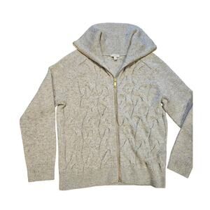 Talbots cableknit full zip cardigan sweater jacket womens meduum gray petite